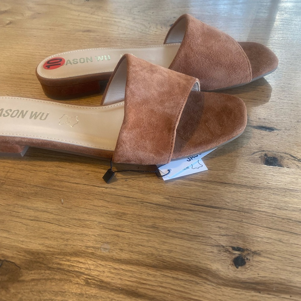 Jason Wu Elegant Tan Suede Slide Sandals Women’s 10‎ NWT - Picture 6 of 9